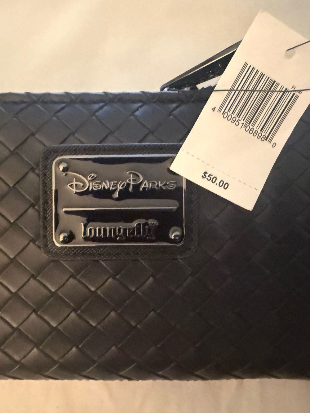 Loungefly Black Woven Quilted Zip Wristlet with Ear Accents